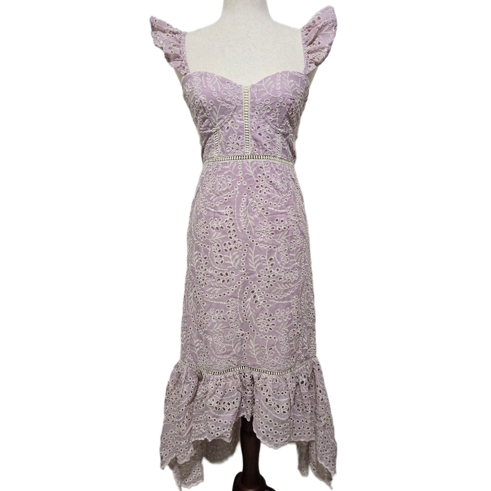 Petal & Pup Novella Midi Dress Lavender Lilac Eyelet Lace High Low Size XS